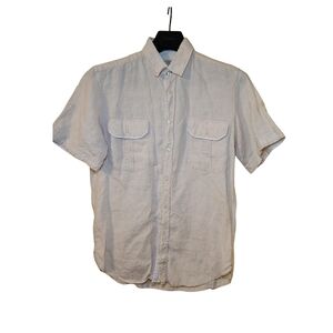 Zara Men's Size M Cream Short Sleeve Button-Up Shirt *Linen Blend Casual Camp